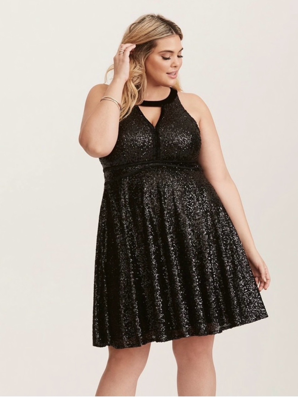 Torrid Black Sequin Halter Neck Velvet Detail BabyDoll